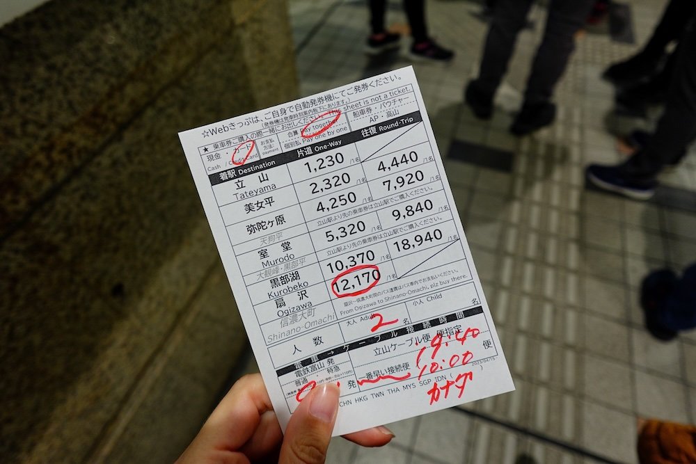 Holding at ticket for the Tateyama Kurobe Alpine Route in our hand