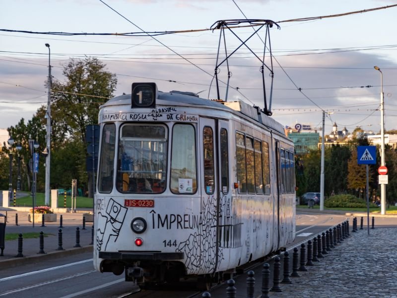 Iasi street car tram with graffiti 