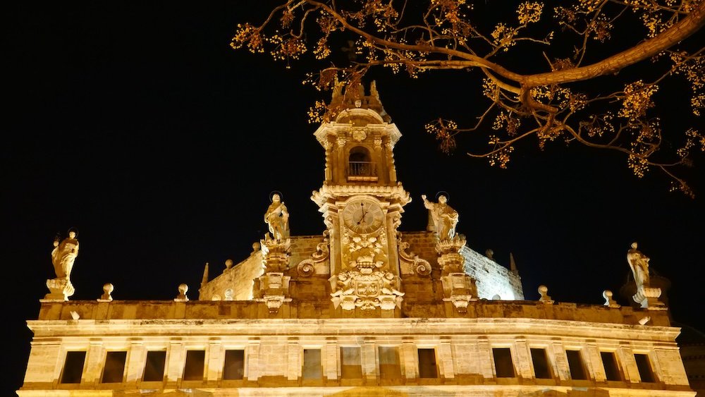 Iconic historic architecture - Valencia at night in Spain 