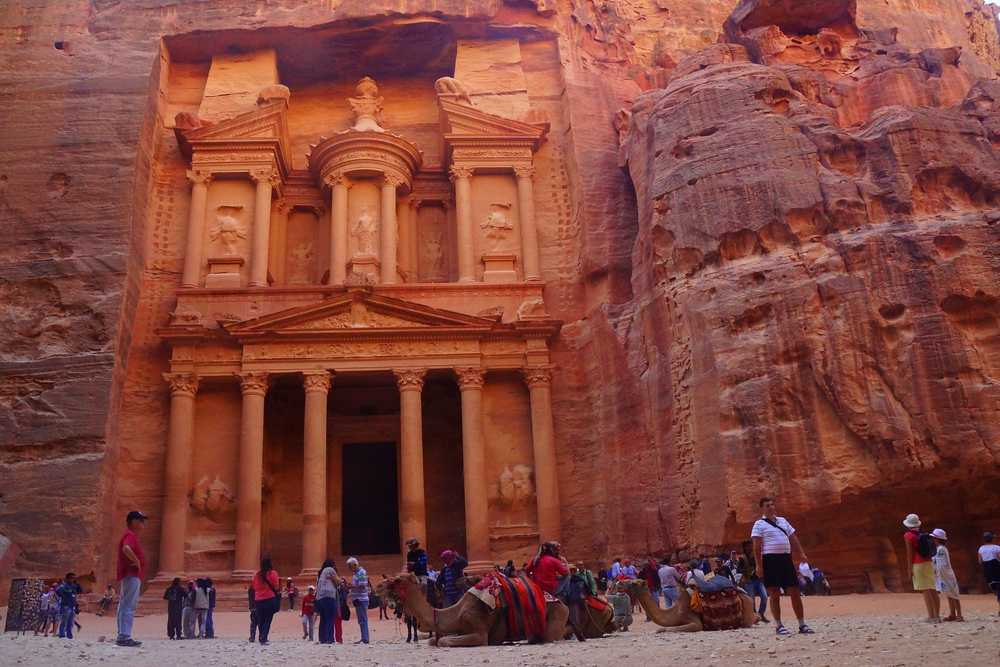 This is the iconic image from Petra, Jordan - a wide angle perspective shot of the treasury. You won't have this place to yourself though as hoards of tourists, camels and even cats all compete for space.