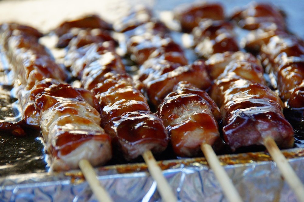 Incheon meat skewers as street food in the city 