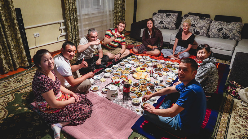 Incredible group meal together in Kyrgyzstan with a host family
