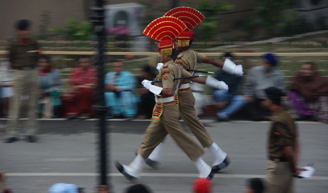 India border closing ceremony guards doing their ceremonial march motion blur