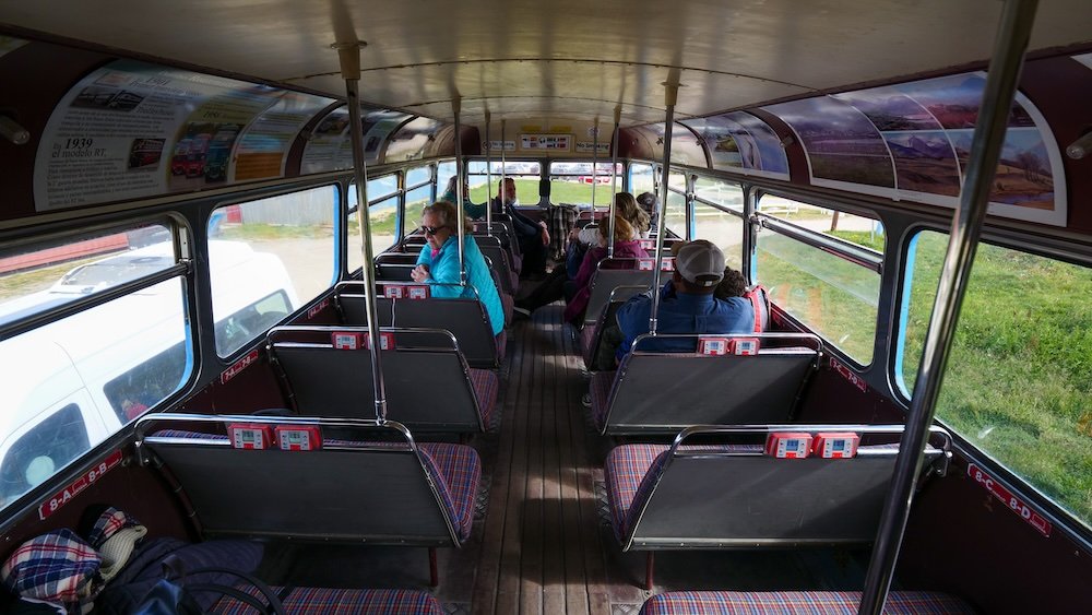 Inside of the Double-Decker Bus Tour that we took to explore more of Ushuaia, Argentina 