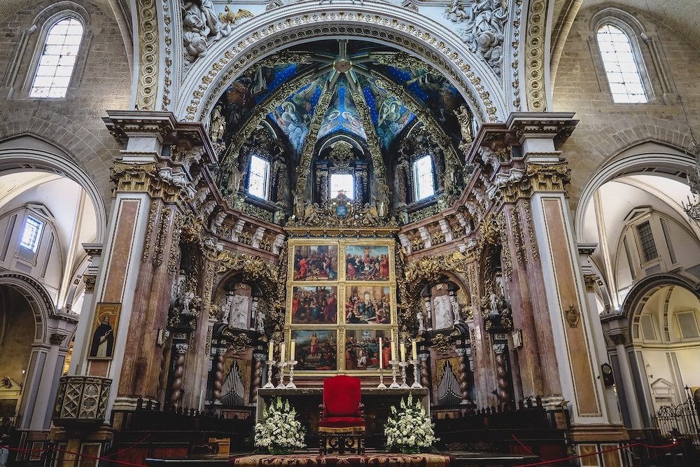 Inside Valencia Cathedral in Spain in all of its ornate glory