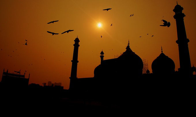 Jama Masjid silhouette in Old Delhi, India
