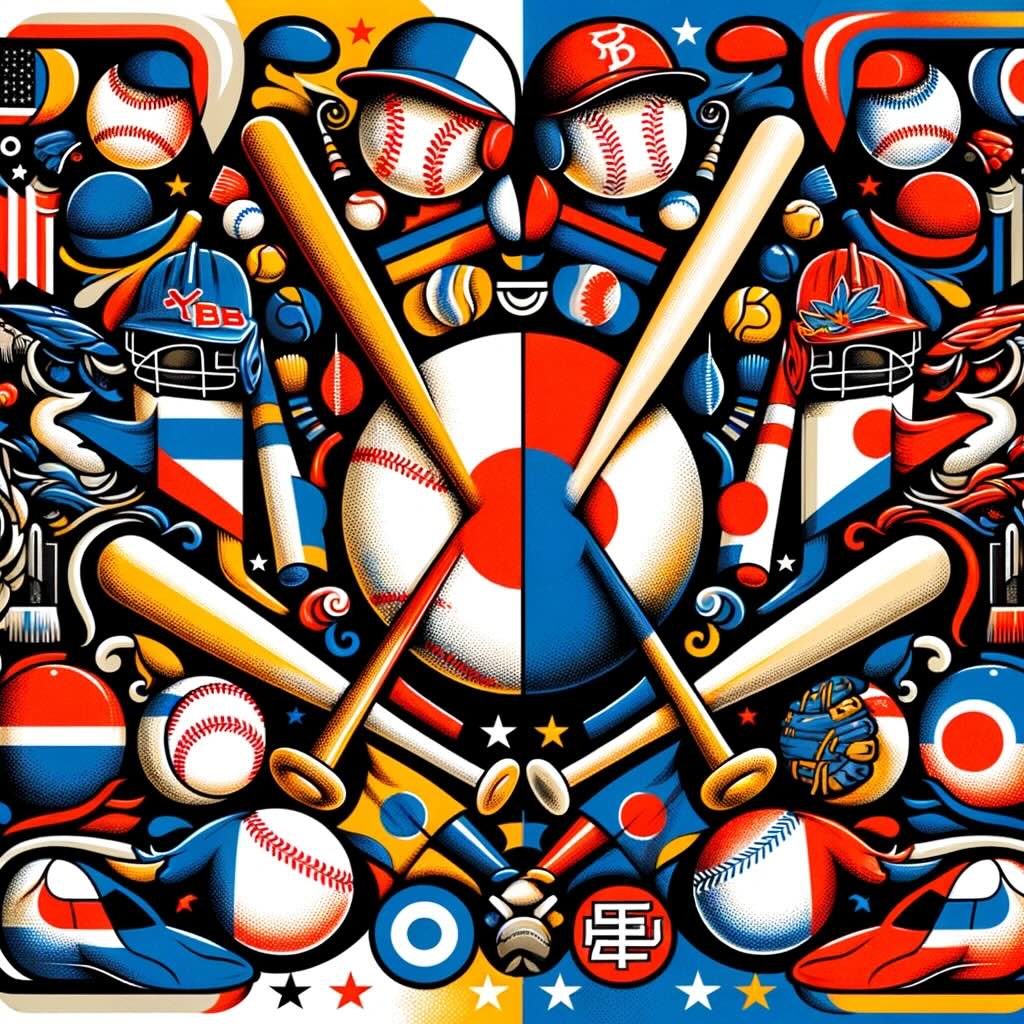 Japan vs USA baseball h2h comparison between the two countries - digital art 