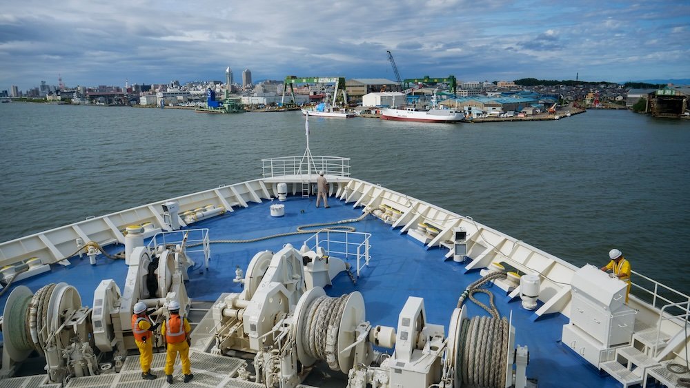 Japanese ferry arriving in Niigata, Japan 