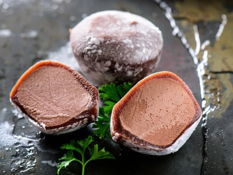 Japanese mochi with ice cream inside as a typical winter snack in Japan