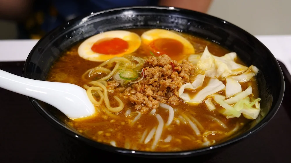 Japanese ramen noodles with egg and meat in Osaka, Japan 