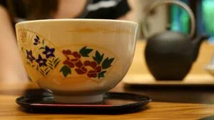 Japanese tea bowl serving green tea in Japan 