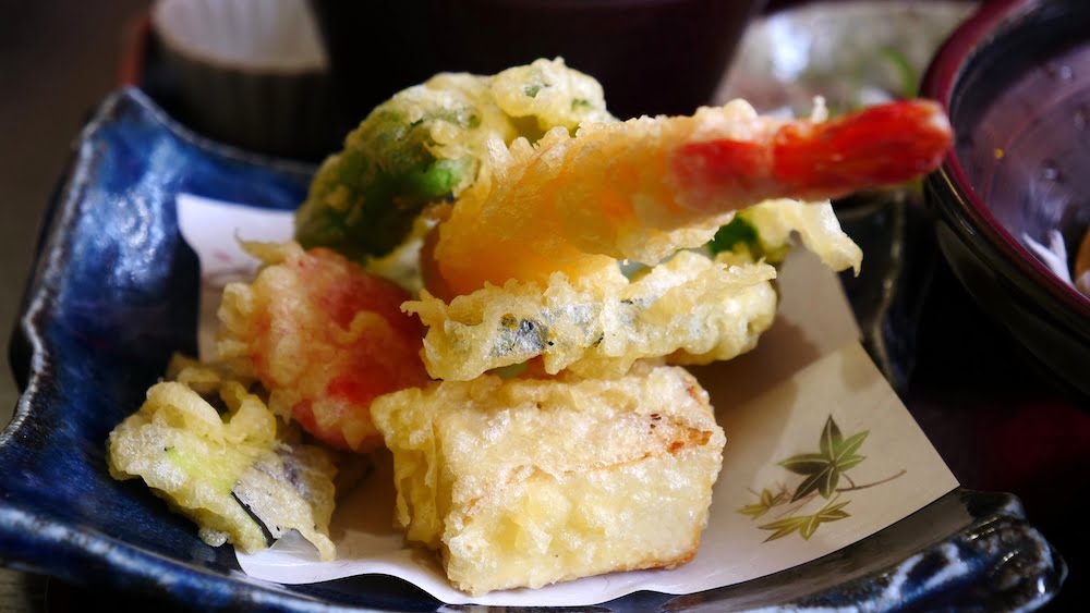 Japanese tempura assorted on a dish in Shirakawago, Japan 