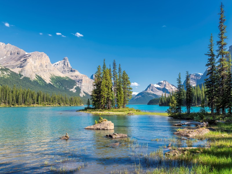 Jasper National Park offers epic scenery on a gorgeous day in Alberta, Canada 