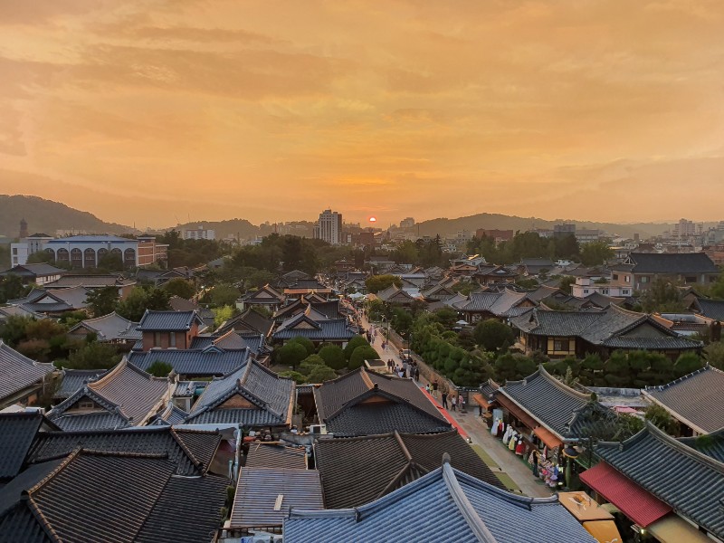 Jeonju sunset views over Hanok Village in South Korea 