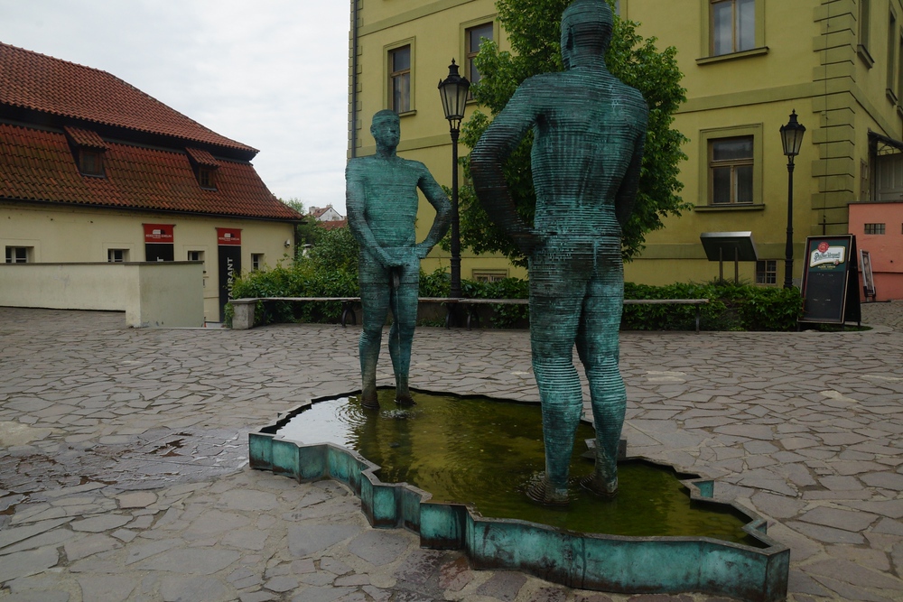 Kafka Museum sculpture ‘The Piss’ in Prague, Czech Republic 