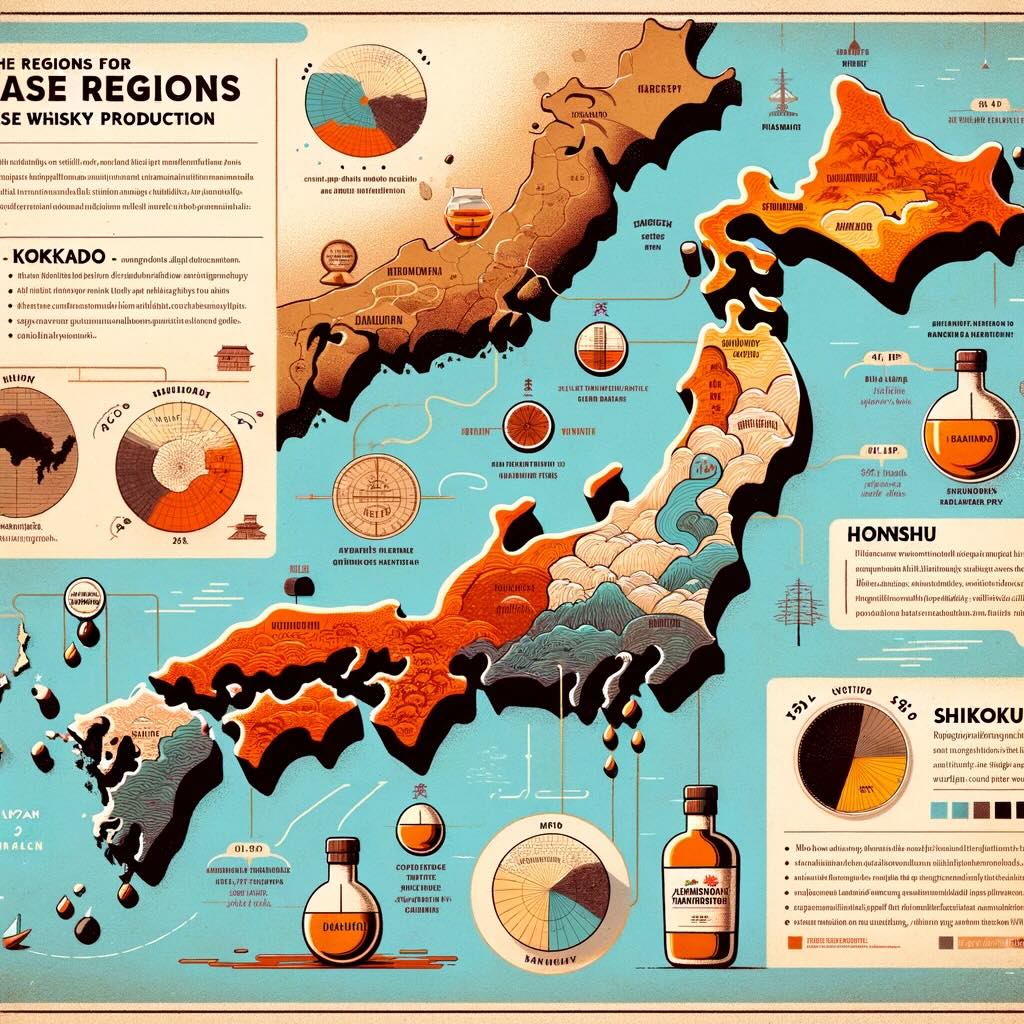 Key Regions for Japanese Whisky Production - digital art 