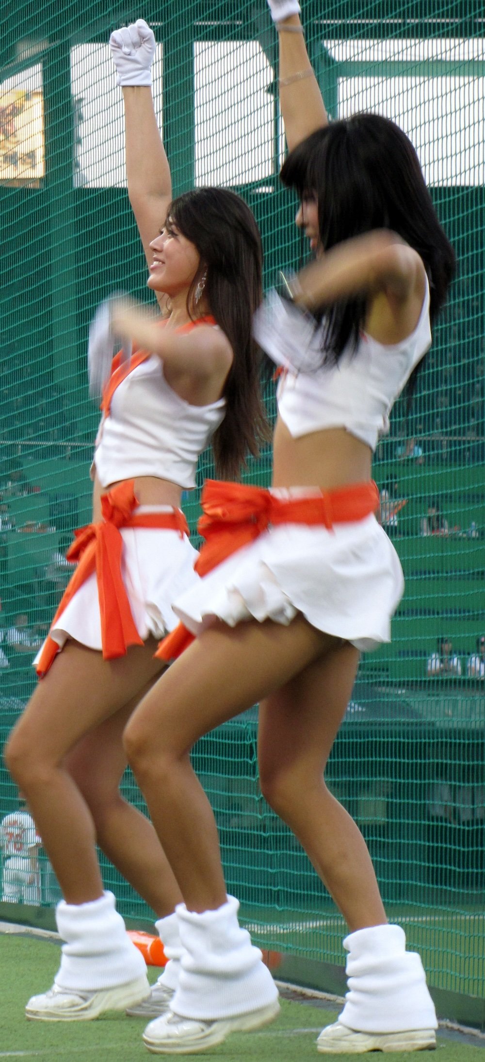 Korean cheerleaders dancing at Hanwha Eagles baseball game in Daejeon, Korea 