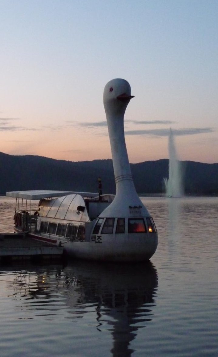 Korean duck boat on the lake in Gyeongju, Gyeongsang, Korea 