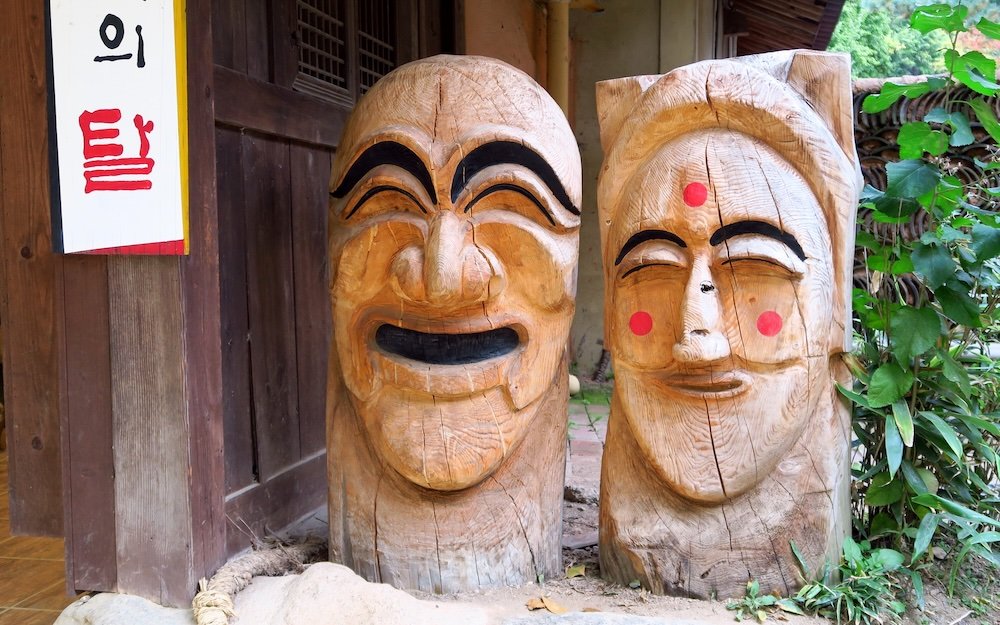 Korean Folk Village wooden masks in Yongin, Korea 