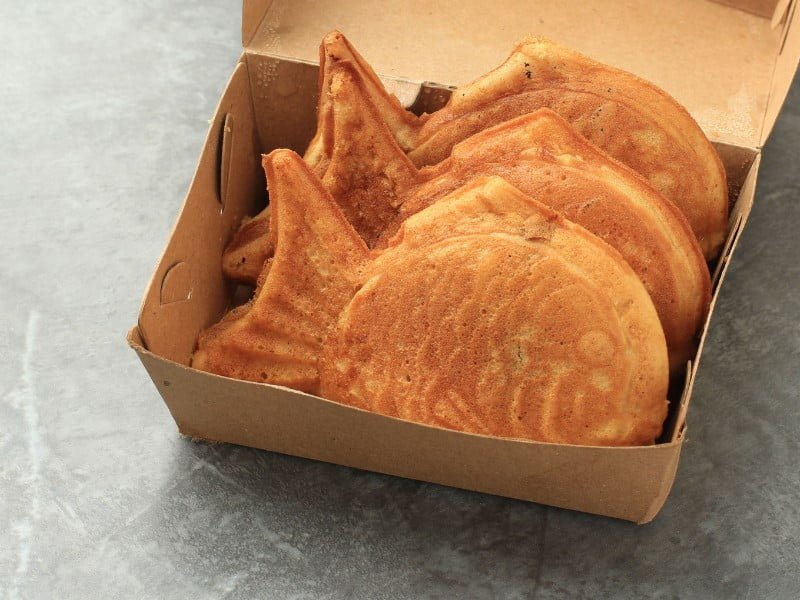 Korean fish shaped pastry filled with red bean paste as a popular Korean street food snack in the winter 