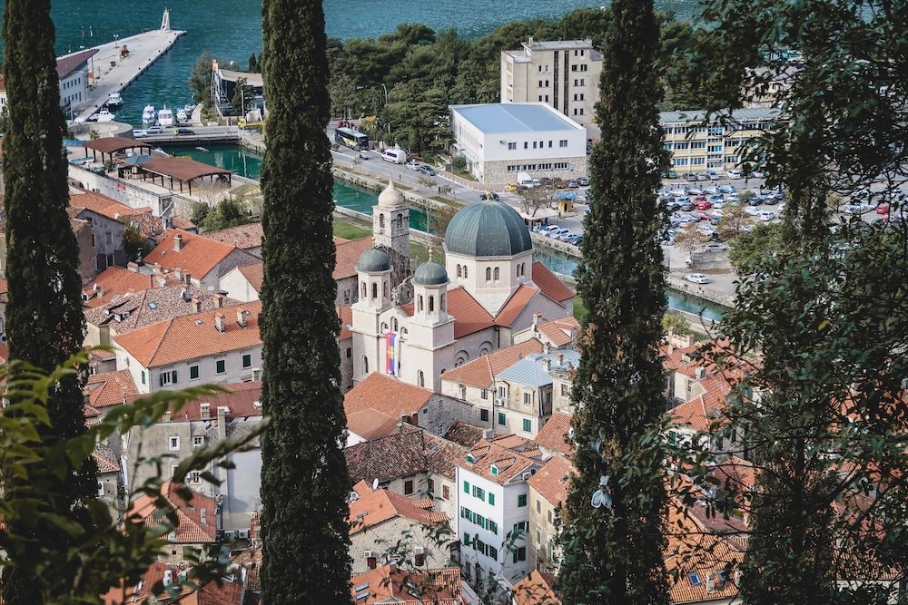 Kotor dome and rooftop views from a high vantage point in Montenegro 