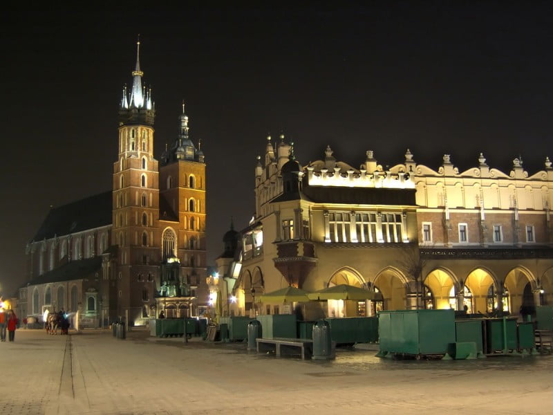 Krakow city at night in Poland 