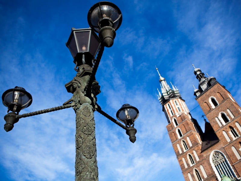 Krakow distinct streetlight in Poland 