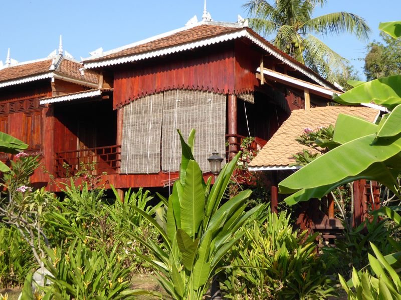 Kratie distinct architecture hotel with lush greenery 