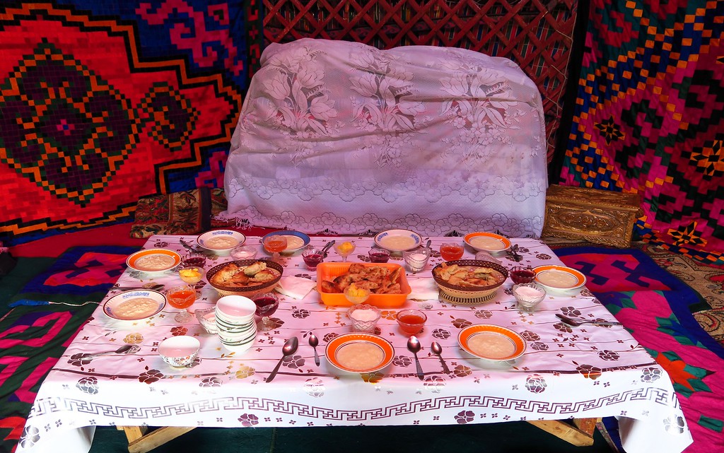 Krygyz traditional food prepared in a yurt prior to the main dishes arriving