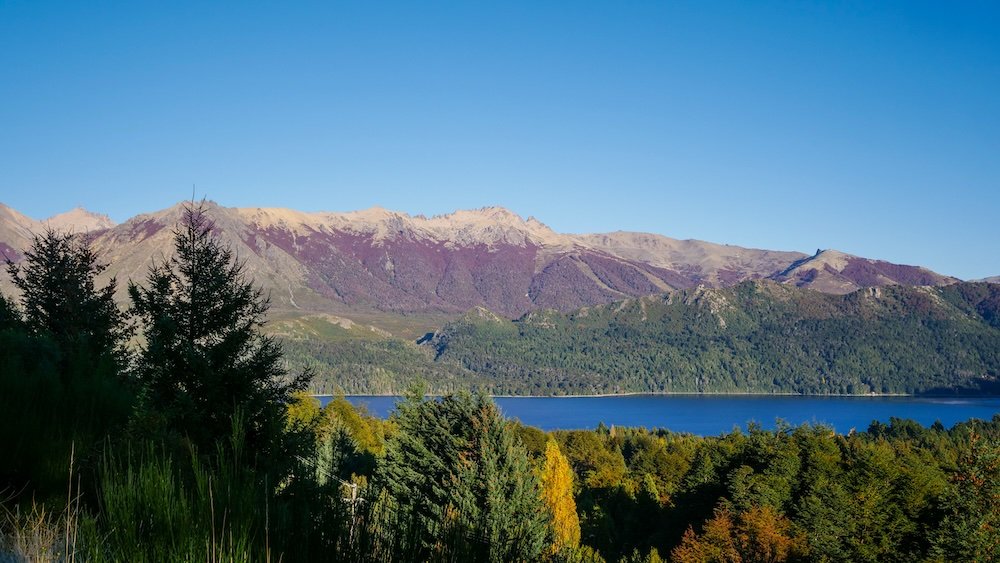 Lake Gutierrez in Bariloche, Argentina with stunning autumn colours 