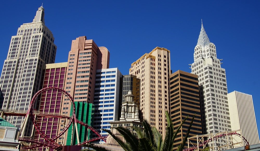 Las Vegas Strip during the day with iconic tall buildings standing tall