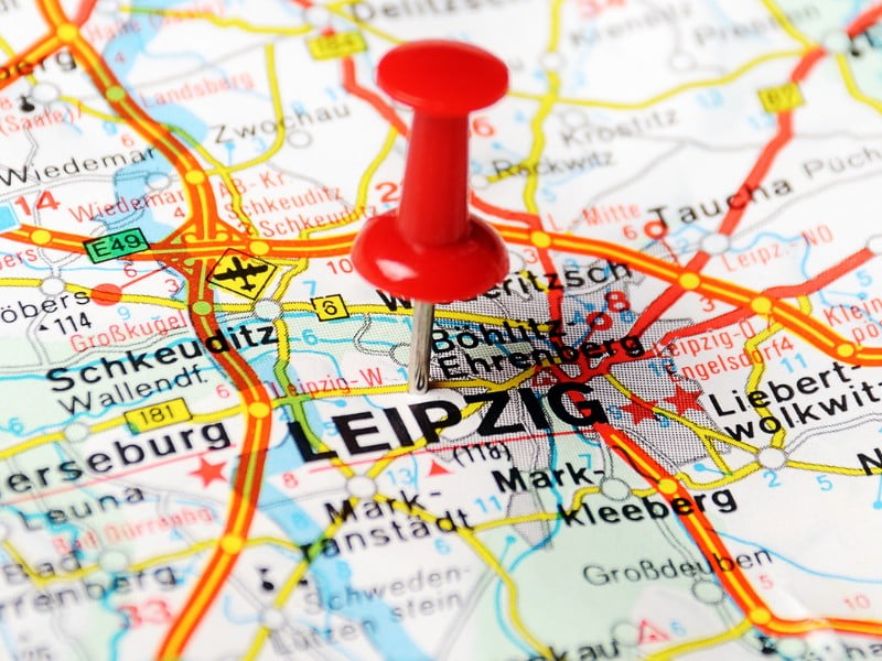Leipzig pinned on a map of Germany