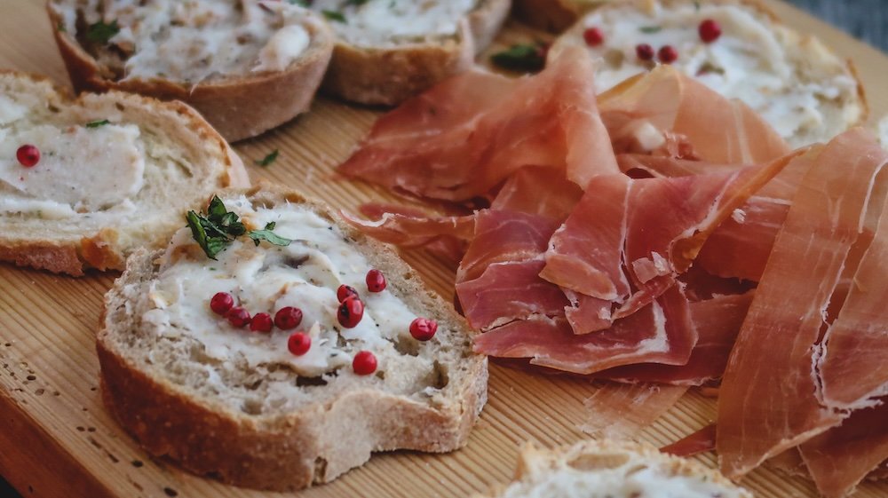 Local breads with meats and spreads in Tyrol, Austria 