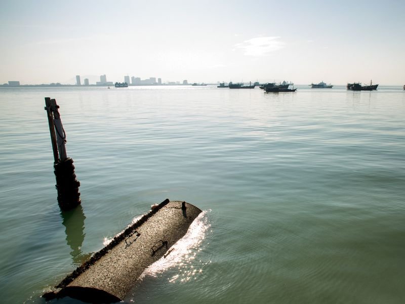 Looking across the Malaysia straight from Penang to Butterworth distinct views in Malaysia 