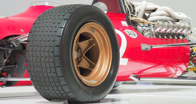 Low vantage point of a Ferrari racing car
