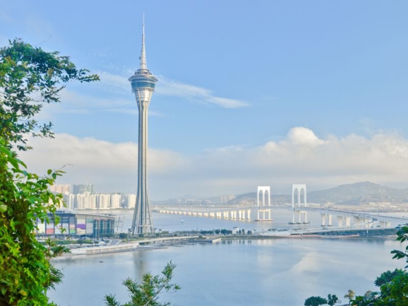 Macau Tower scenic views from a distant vantage point 