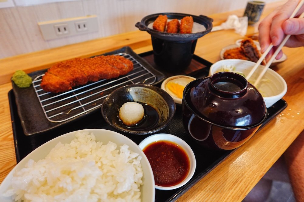 Macro details of our Beef Cutlet lunch set at Otaru Kurosawa in Japan 