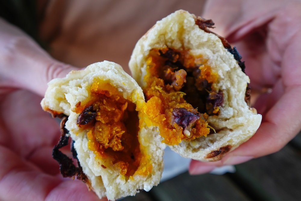 Matsumoto's famous oyaki a type of Japanese dumpling made from fermented buckwheat dough and stuffed with various fillings like pumpkin and raisins for instance 