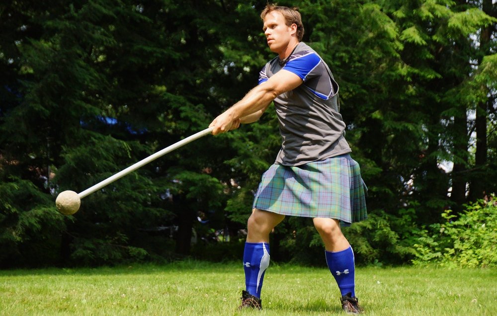 Matt Doherty one of the top Highland Games athletes in all of Canada practices his Ancient hammer swing