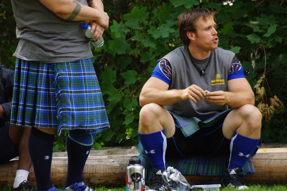 Matthew Doherty taking a break at the New Brunswick Highland Games in between athletic competition events