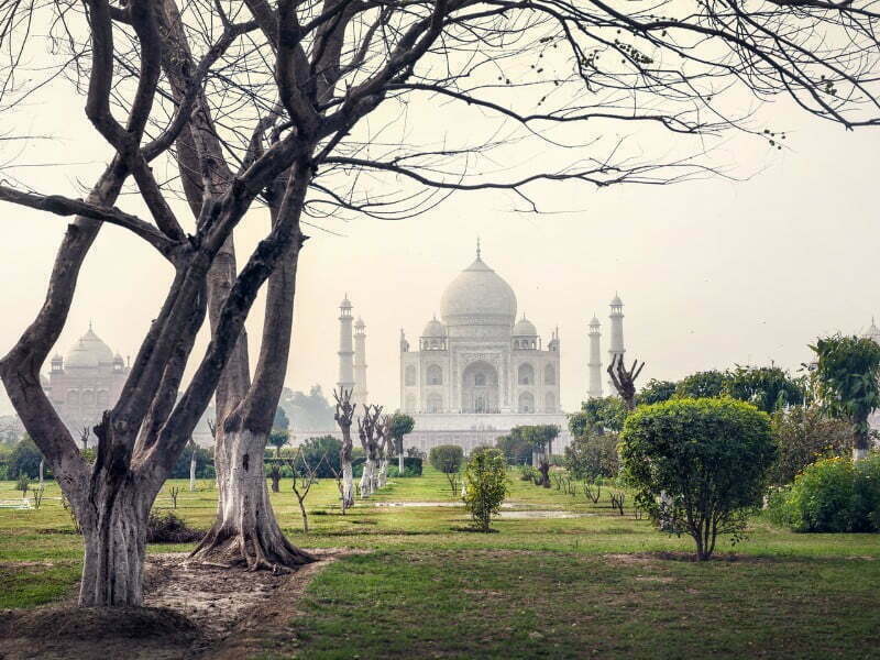 Views of the Taj Mahal from the Mehtab Bagh located in Agra, India