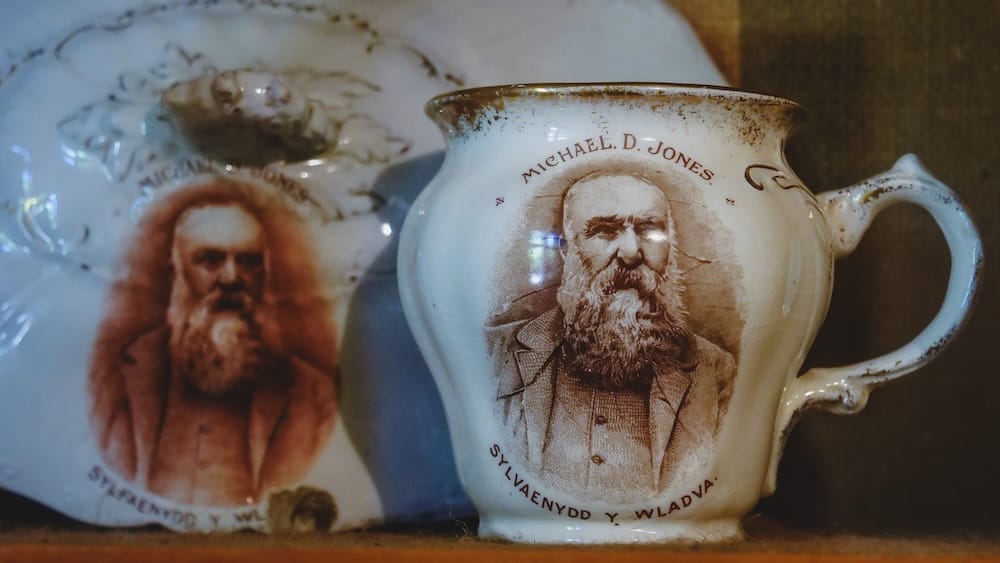 Michael D Jones mug Gaiman Patagonia Welsh settlement leader cultural identity Chubut Valley Argentina Ceramic mug featuring portrait of Michael D Jones in Gaiman Patagonia Argentina, a key Welsh leader behind the Mimosa settlement, reflecting cultural preservation and the historical figures who shaped Welsh identity in the Chubut Valley