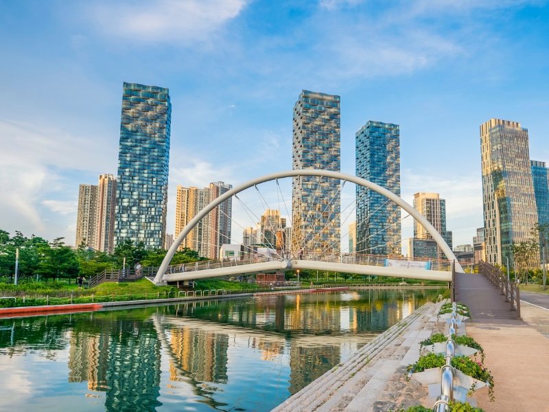 Modern architecture views in Songdo Central Park located in Incheon, Korea