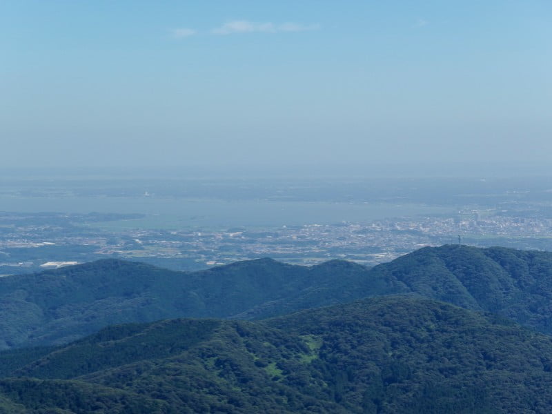 Mount Tsukubu overhead aerial views with the city down below in Japan