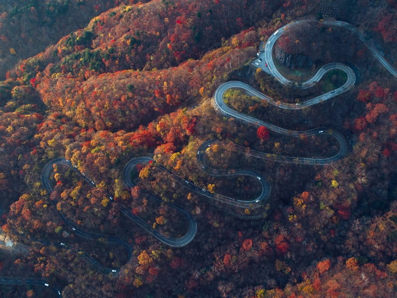 Nikko serpentine road windy on the mountain in Japan 