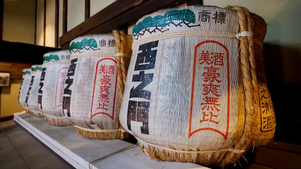 Nishinomon-Yoshinoya Sake Brewery storage units macro details in Nagano city, Japan 