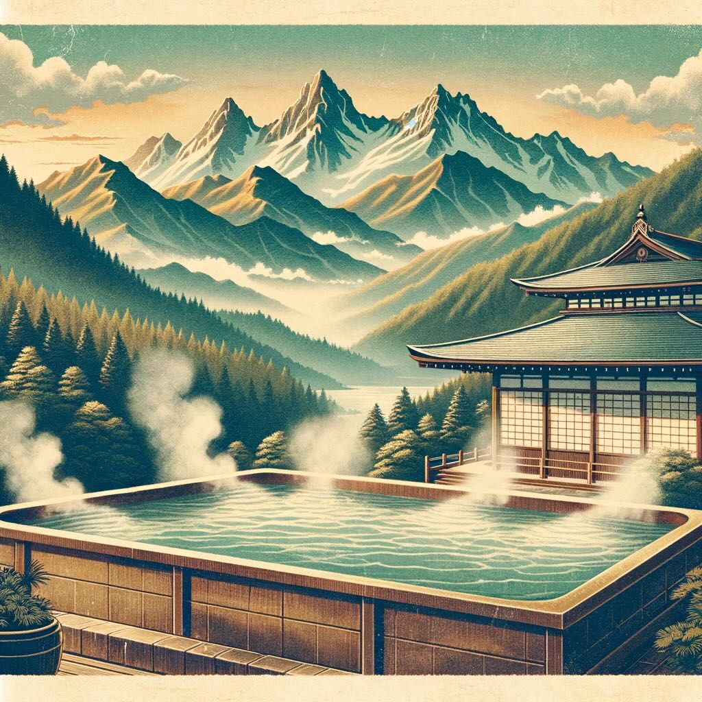 Noboribetsu is an onsen town with mountain views in Hokkaido, Japan with a wide range of accommodations including ryokans - digital art