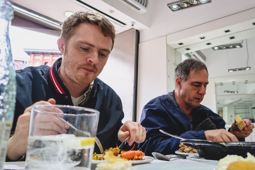 Nomadic Samuel and his Dad George Jeffery enjoying tapas in Valencia, Spain 