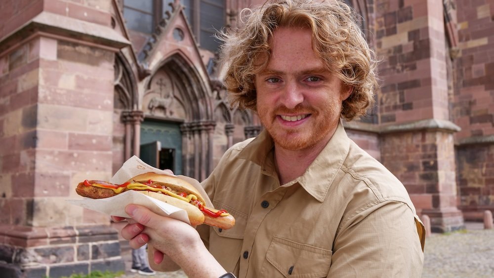 Nomadic Samuel enjoying German street food in Freiburg, Germany 