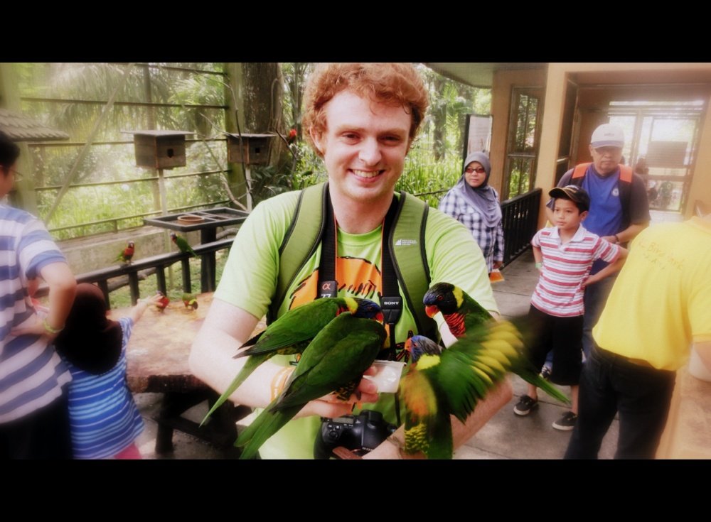 Nomadic Samuel enjoying the KL Bird Park as a day trip from the Batu Caves 